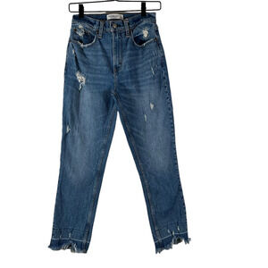 Abercrombie & Fitch Womens High Rise Mom Jean Straight Leg Distressed Raw Hem 0